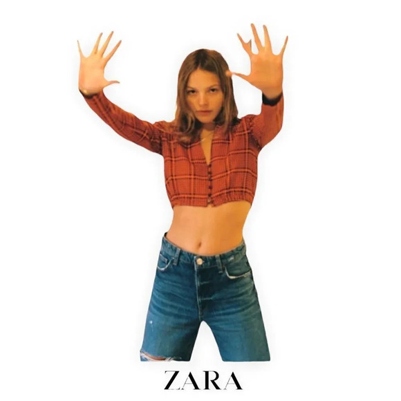 ZARA | Orange | PLAID CROP SHIRT - Picture 5 of 10